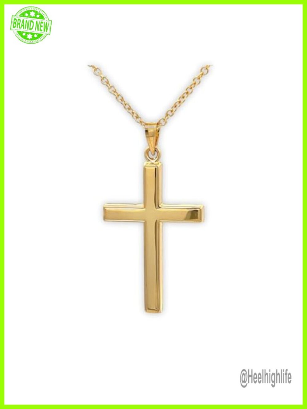 14K Yellow Gold Cross Pendant Necklace 18" Chain Fine Jewelry
